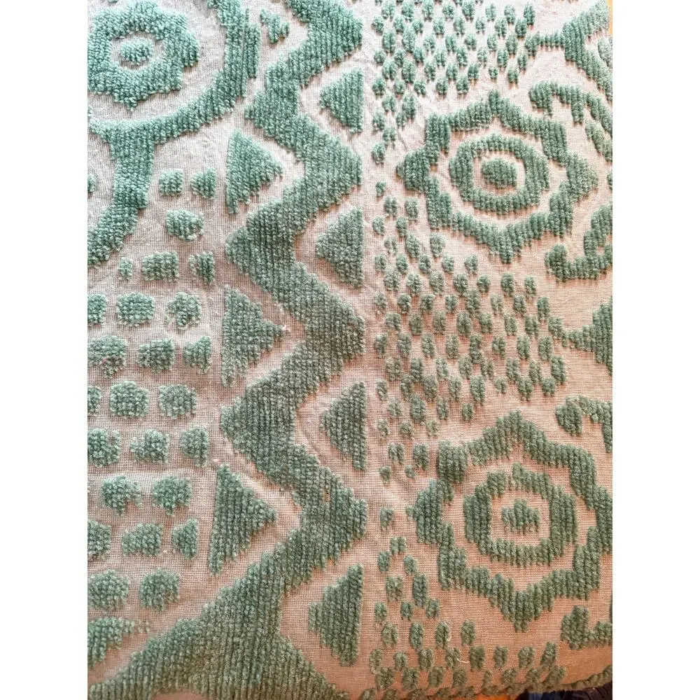 Vintage Mint Green Woven Chenille Bedspread 76x101 Mid Century Tufted Medallion